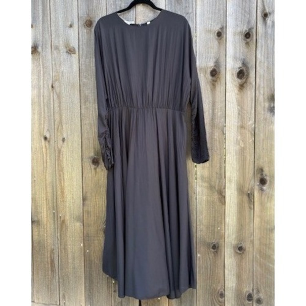 Vince Black Recycled Polyester Long Sleeve Elastic Waist Midi Dress‎ L Large